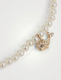 Pearl Bracelet With Small 14K Gold Diamond Whale Charm