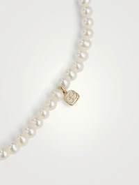 Pearl Bracelet With Small 14K Gold Diamond Whale Charm