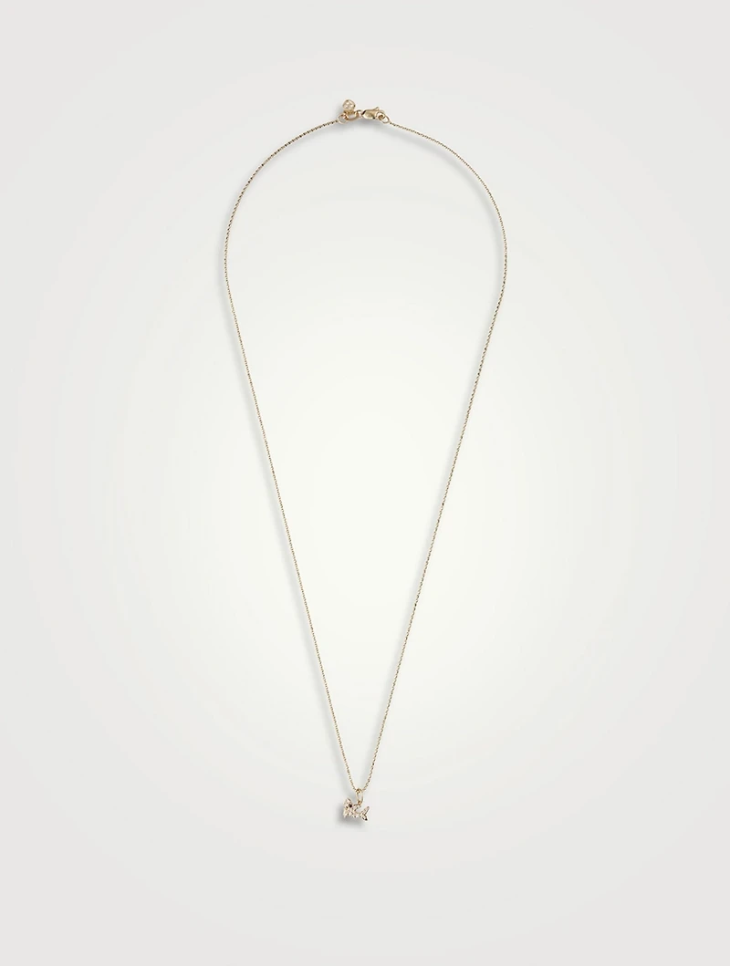 14K Gold Small Shark Pendant Necklace With Diamonds