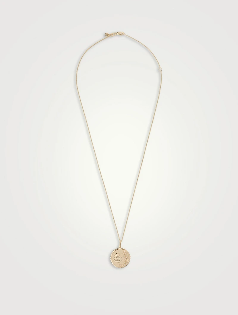 14K Gold Nautilus Fossil Pendant Necklace With Diamonds