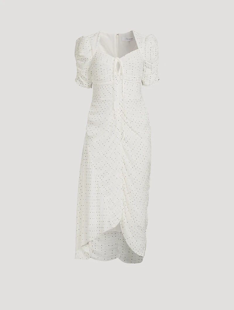 Gathered Keyhole Tie-Neck Dress