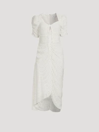 Gathered Keyhole Tie-Neck Dress