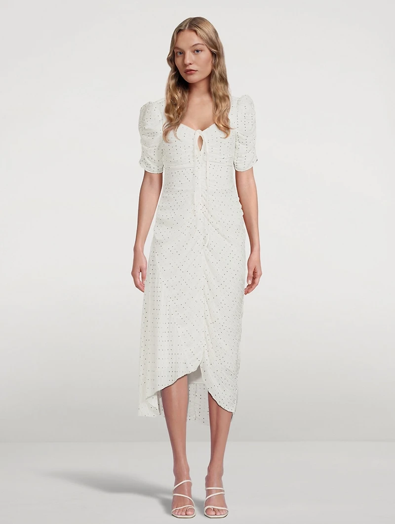 Gathered Keyhole Tie-Neck Dress
