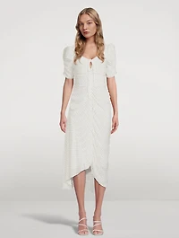 Gathered Keyhole Tie-Neck Dress