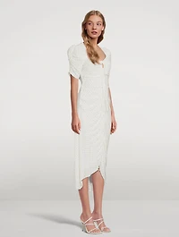 Gathered Keyhole Tie-Neck Dress