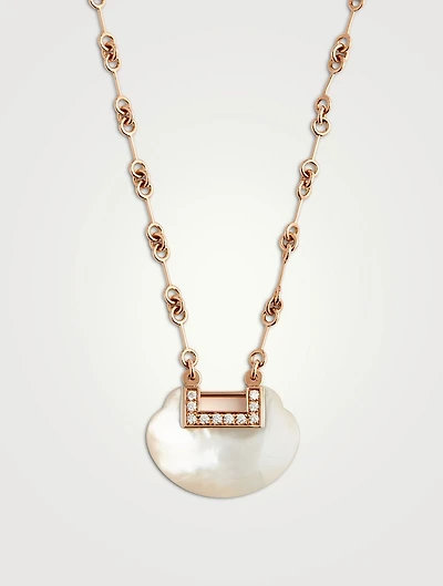 Medium Yu Yi 18K Rose Gold Necklace With Mother-Of-Pearl And Diamonds
