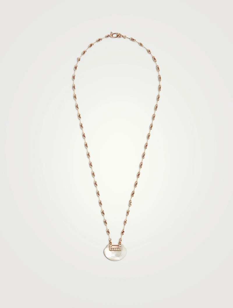 Medium Yu Yi 18K Rose Gold Necklace With Mother-Of-Pearl And Diamonds