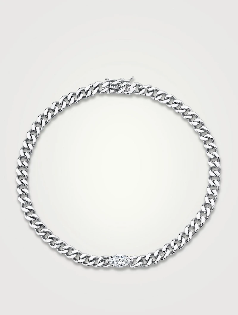 18K Gold Small Cuban Link Bracelet With Marquis Diamond Centre