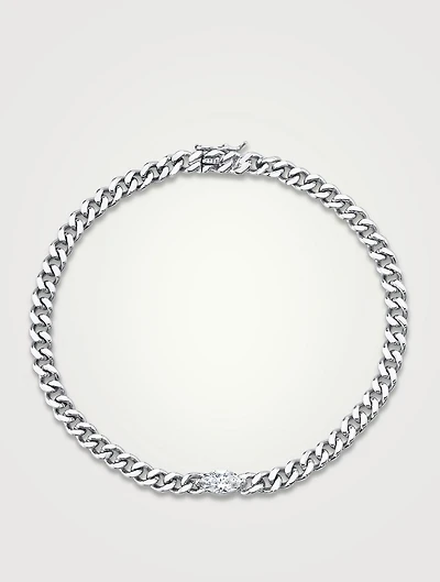 18K Gold Small Cuban Link Bracelet With Marquis Diamond Centre