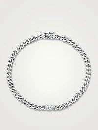 18K Gold Small Cuban Link Bracelet With Marquis Diamond Centre