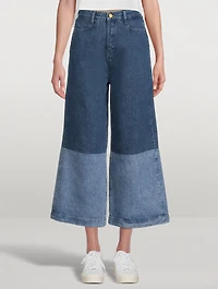 Two-Tone Barrel-Leg Jeans