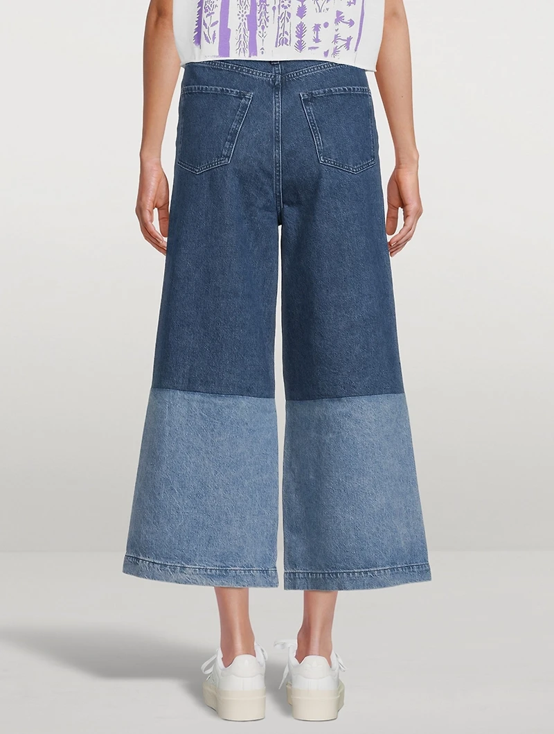 Two-Tone Barrel-Leg Jeans