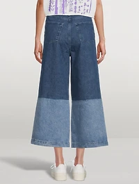 Two-Tone Barrel-Leg Jeans