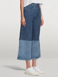 Two-Tone Barrel-Leg Jeans