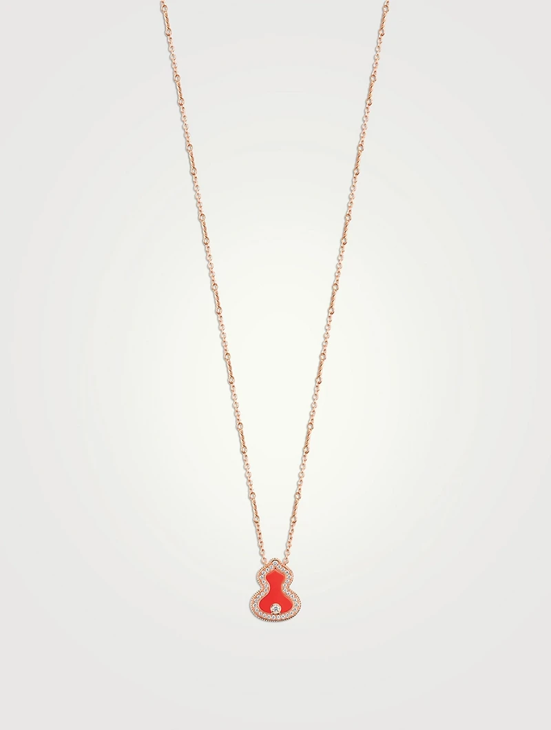 Wulu 18K Rose Gold Necklace Red Agate And Diamonds