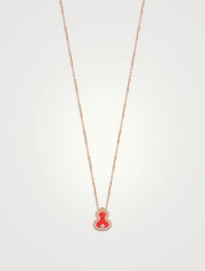 Large Wulu 18K Rose Gold Necklace With Red Agate And Diamonds