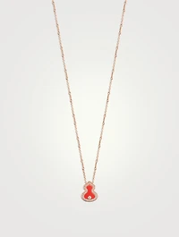 Wulu 18K Rose Gold Necklace Red Agate And Diamonds