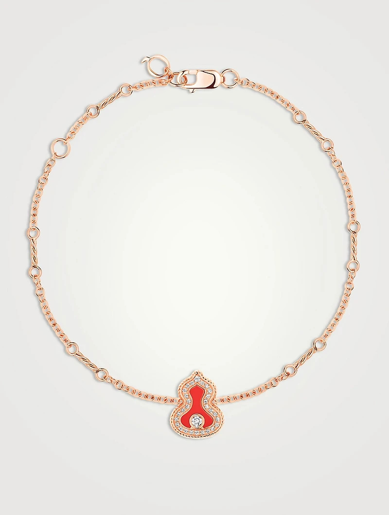 Wulu 18K Rose Gold Bracelet With Red Agate And Diamonds