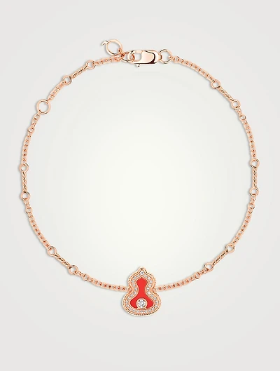 Wulu 18K Rose Gold Bracelet With Red Agate And Diamonds