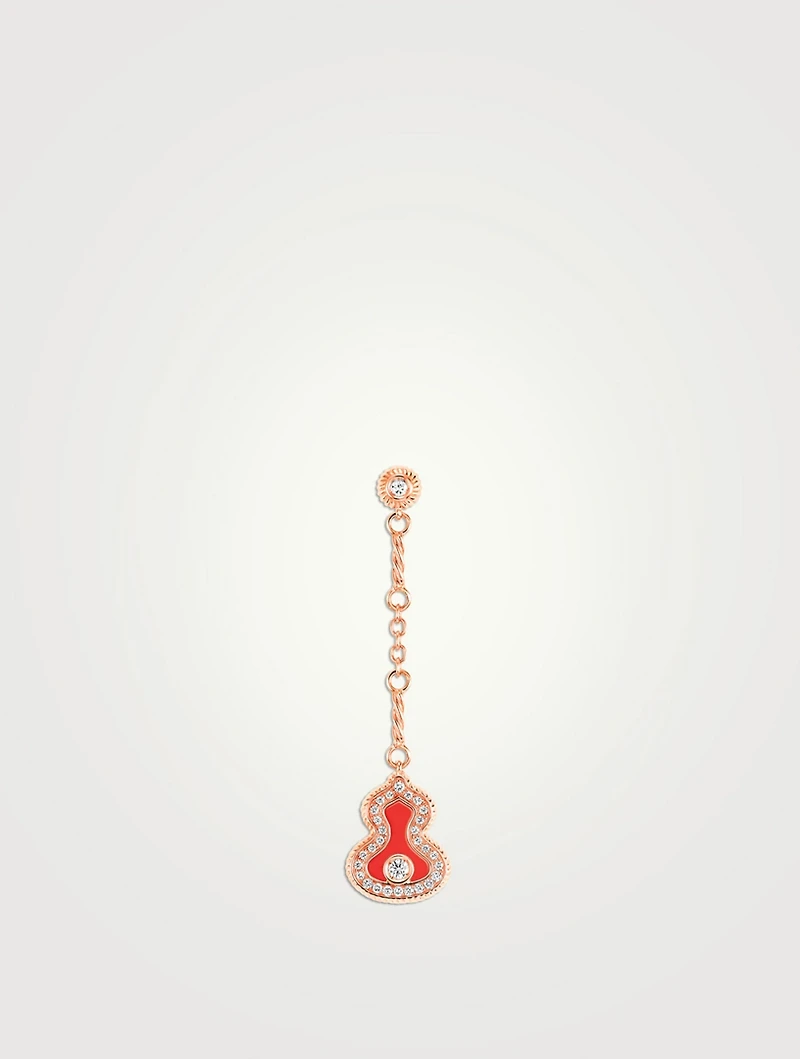 Wulu 18K Rose Gold Drop Earring With Red Agate And Diamonds
