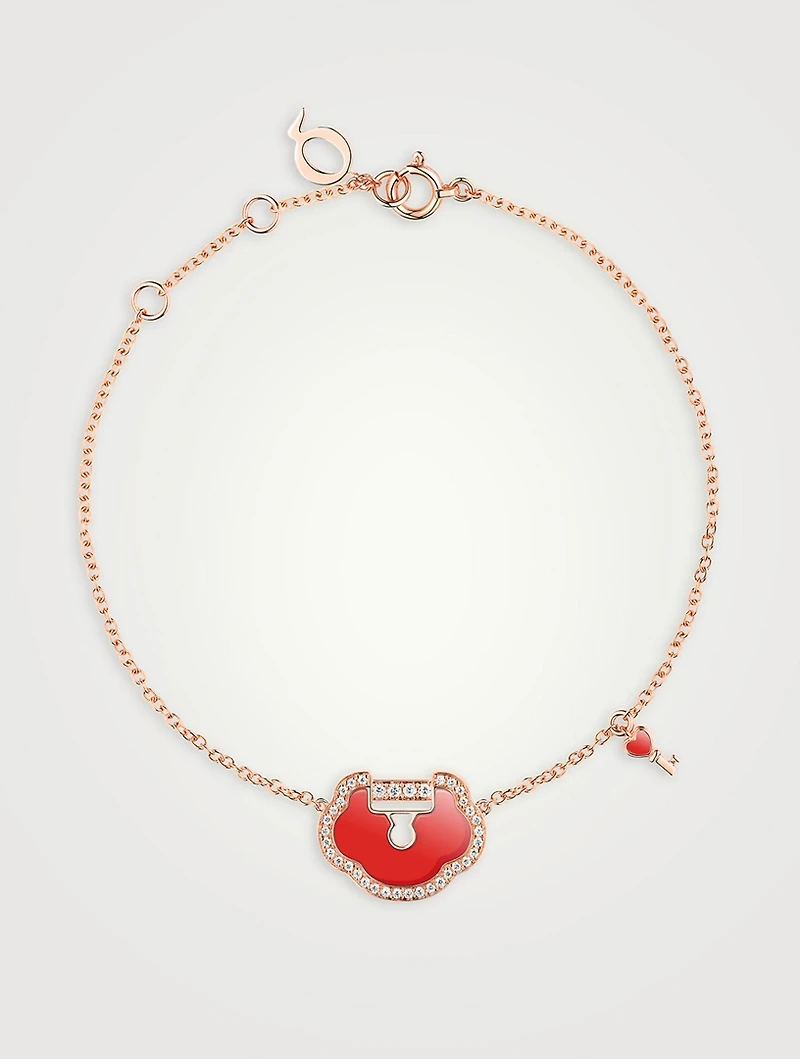 Yu Yi 18K Rose Gold Bracelet With Red Agate And Diamonds