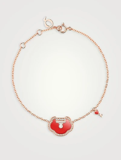 Yu Yi 18K Rose Gold Bracelet With Red Agate And Diamonds