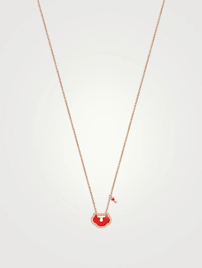 Yu Yi 18K Rose Gold Necklace Red Agate And Diamonds
