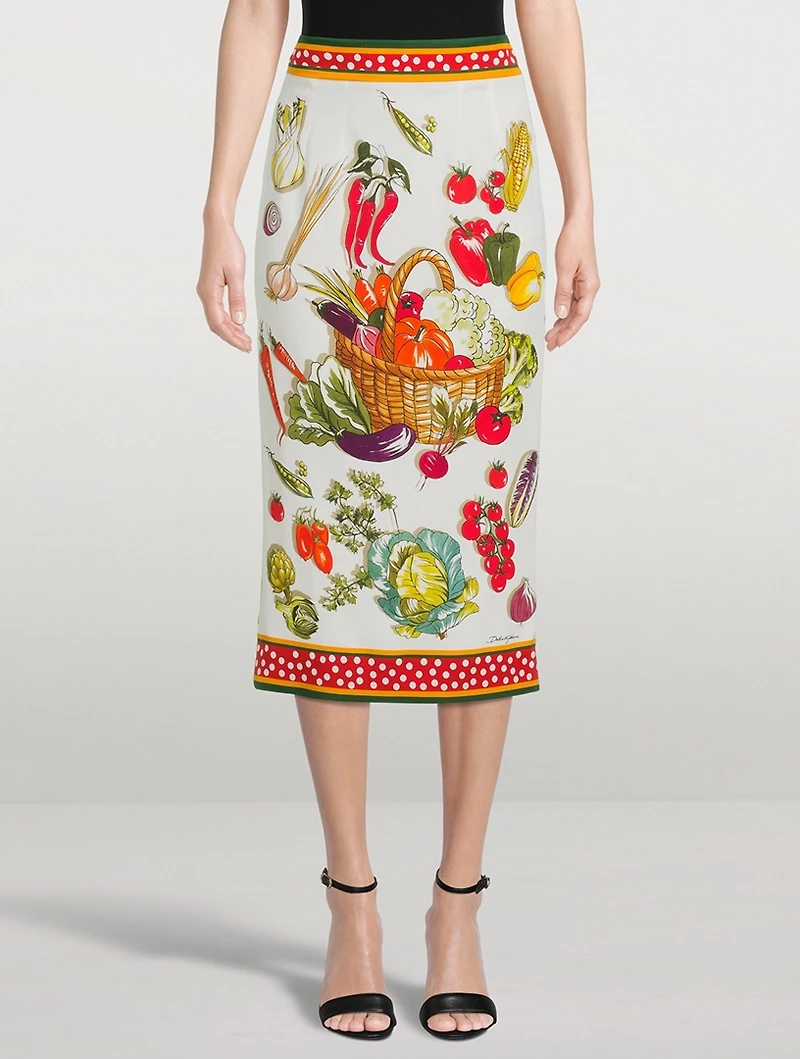 Charmeuse Pencil Skirt Vegetable Print