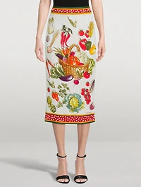 Charmeuse Pencil Skirt Vegetable Print