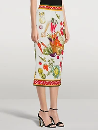 Charmeuse Pencil Skirt Vegetable Print