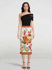 Charmeuse Pencil Skirt Vegetable Print