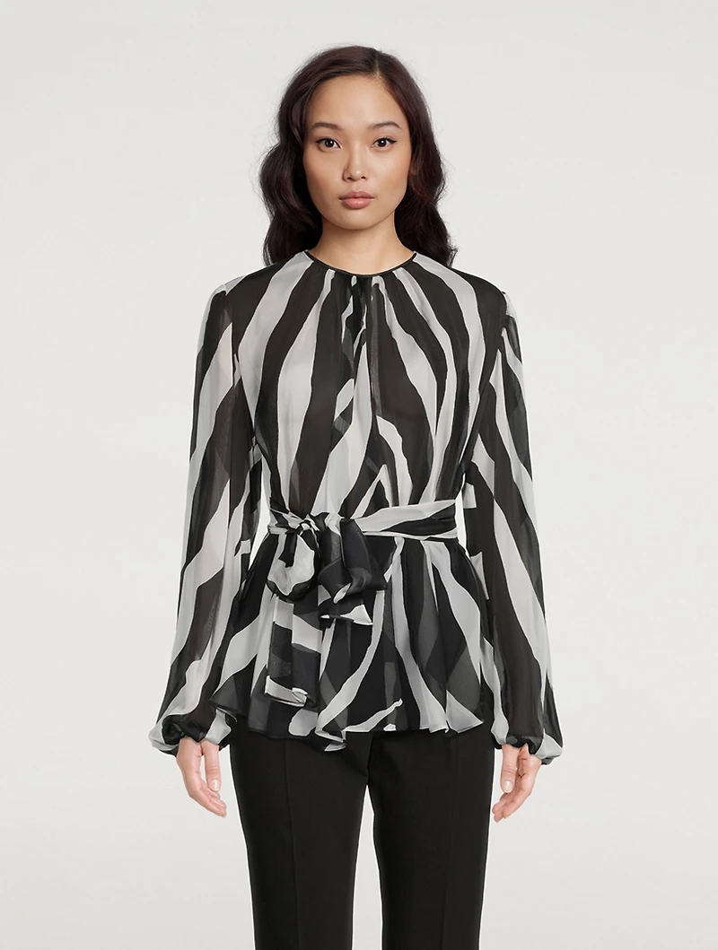 Belted Silk Blouse Zebra Print