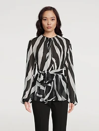 Belted Silk Blouse Zebra Print