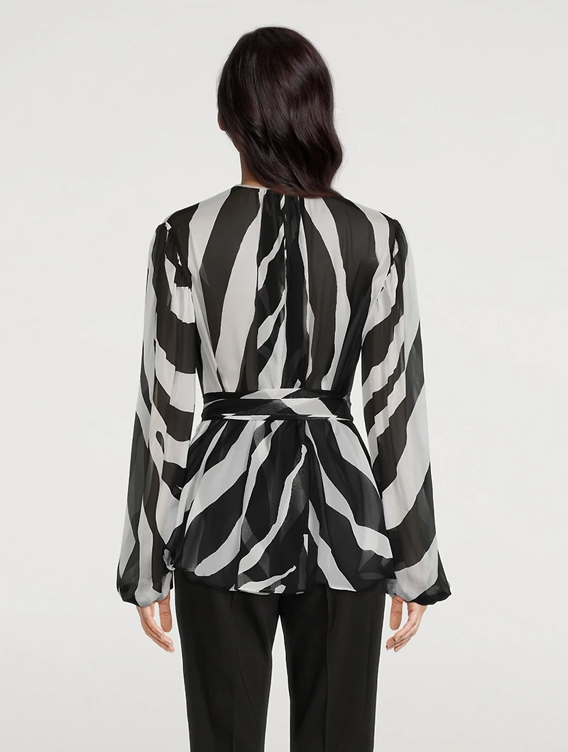 Belted Silk Blouse Zebra Print