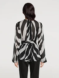 Belted Silk Blouse Zebra Print
