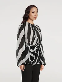 Belted Silk Blouse Zebra Print