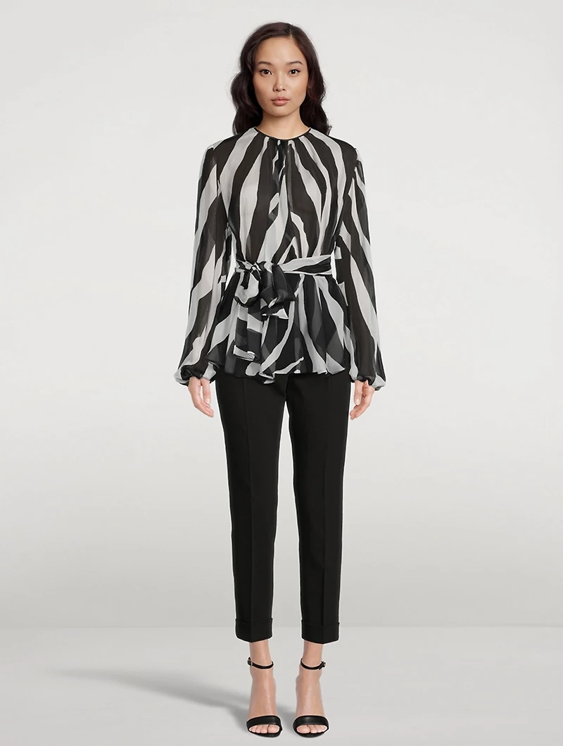 Belted Silk Blouse Zebra Print