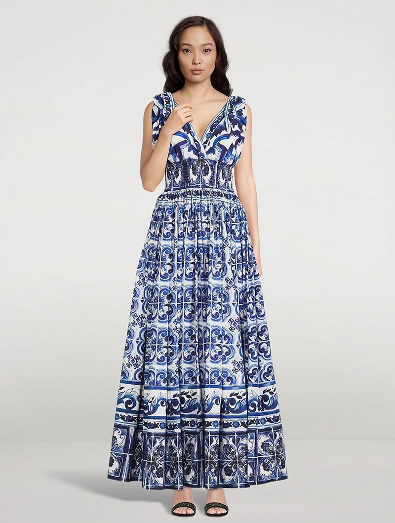 Cotton Poplin Maxi Dress Majolica Print