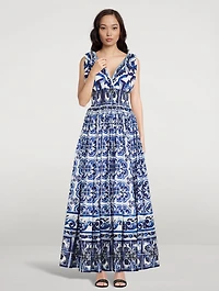 Cotton Poplin Maxi Dress Majolica Print