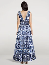 Cotton Poplin Maxi Dress Majolica Print