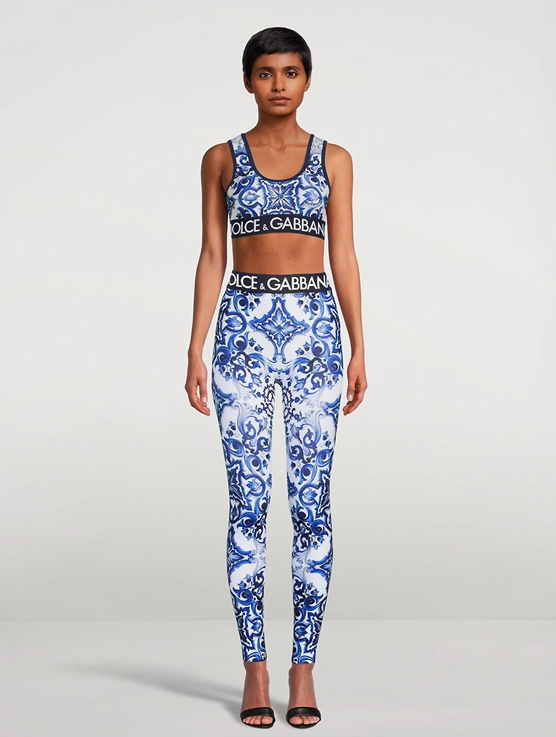 Logo-Band Sports Bra Majolica Print