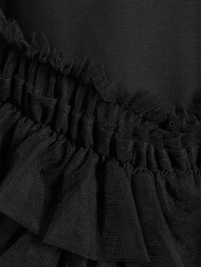 Cotton Turtleneck With Tulle Trim
