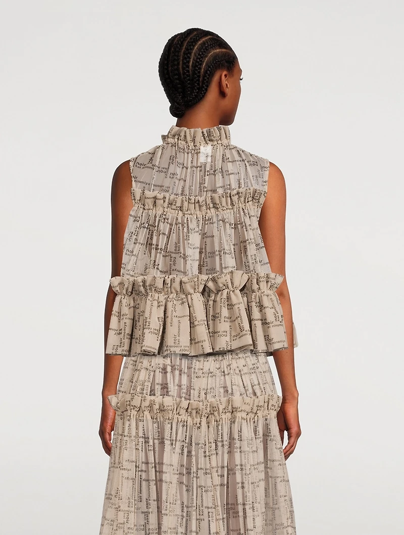 Ruffled Tulle Blouse Logo Print
