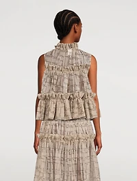 Ruffled Tulle Blouse Logo Print