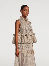Ruffled Tulle Blouse Logo Print