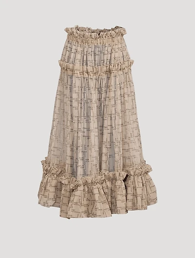 Ruffled Tulle Maxi Skirt Logo Print