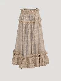 Ruffled Tulle Maxi Skirt Logo Print