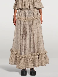 Ruffled Tulle Maxi Skirt Logo Print