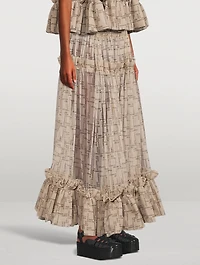 Ruffled Tulle Maxi Skirt Logo Print
