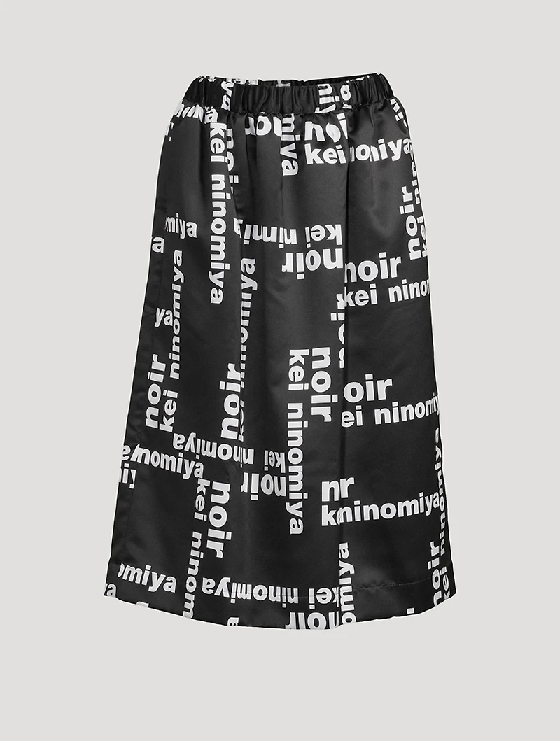 Satin Midi Skirt Logo Print